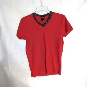 Ladies V-Neck blouse Eyelet detail red sz S by Smog